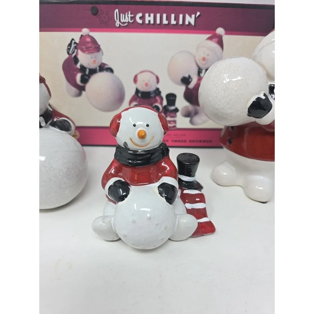 3 Snowmen Figurines Just Chillin Cracker Barrel Country Store Ceramic 6